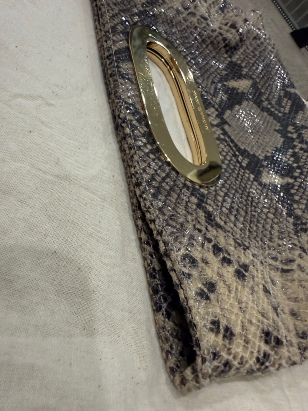 Michael Kors Beige and Black Snake-Print Clutch with Gold Hardware - Picture 8 of 10